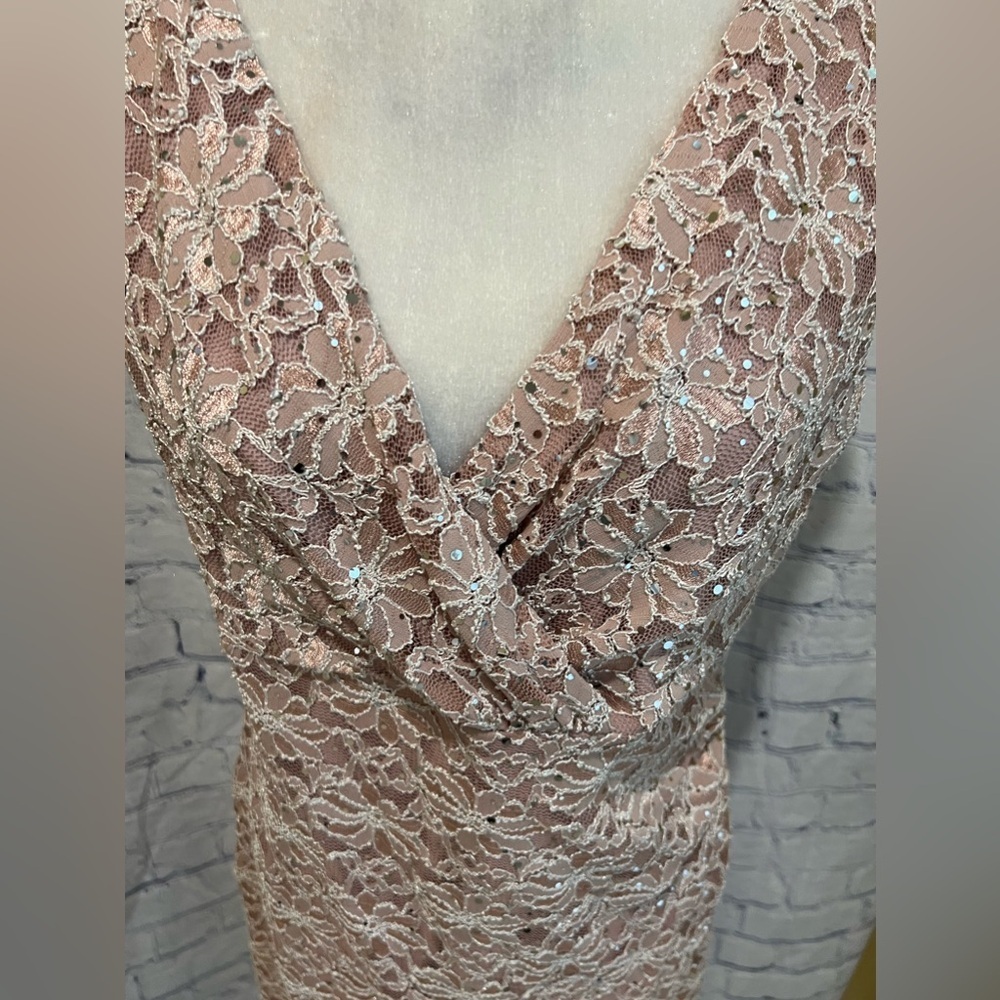 CONNECTED V-Neck Sequined Lace Dress Light Pink Size 12 - Picture 4 of 9